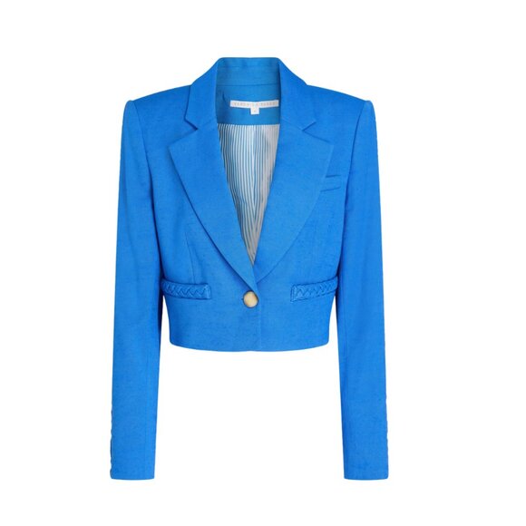 Veronica Beard Behren Notch Lapel Crop Blazer in Azure Blue. Size 12 - Picture 2 of 10